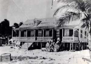 Black and white photo of the George Albury home on Plantation Key, Florida